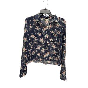 AEROPOSTALE Women's Sheer Floral Button Down Blouse Size M Rayon Cottagecore